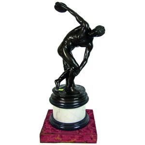 A bronze discus thrower, a late copy of Myron's Discobolus, on…