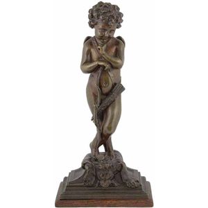 Bronze figure of Cupid, after Alfred Louis Habert set upon a…