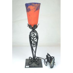 An Art Deco Muller Freres Luneville glass and wrought iron lamp&hellip;