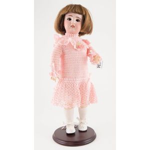SFBJ bisque doll dark pupiless eyes, brown hair wig on jointed…