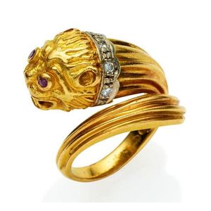 Ilias Lalaounis Gold Chimera Ring with Lion Head Terminal - Rings ...