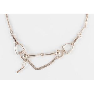 An unusual silver equestrian necklace, the long chain connected…