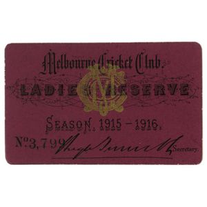 Melbourne Cricket Club: 1915-16 Ladies Reserve Season Ticket,…