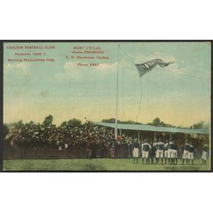 Carlton - Postcards: comprising coloured image of 'Hoisting…