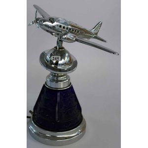 An Art Deco chrome Aviation table lamp, with blue pressed glass…