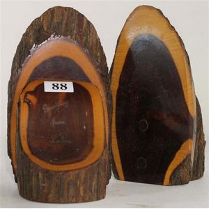 A pair of Australian pokerwork wooden bookends. One with the…