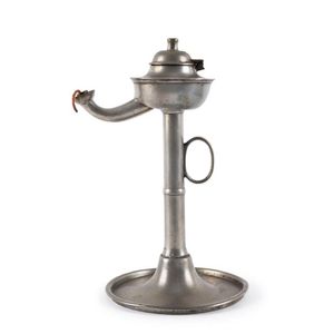 A whale oil lamp, pewter, English, 19th century, 22 cm high