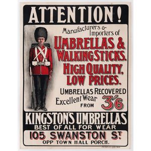 (Poster; Melbourne) Kingston's Umbrellas : best of all for wear.…