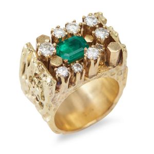 Emerald and Diamond Abstract Ring - Rings - Jewellery