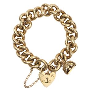 9ct Gold Heart Padlock Bracelet with Seal Charm - Bracelets/Bangles ...