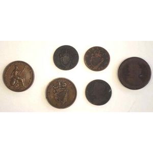 Good 1841 British penny & 5 Georgian copper coins including…
