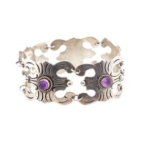 Vintage silver and amethyst panelled bracelet marked Mexico…