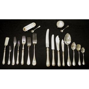 Set of eight large cutlery with the monogram AC in solid silver