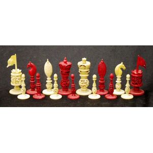 Antique Chinese carved ivory set chess pieces including natural…