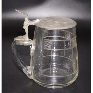 Vintage French glass tankard with Art Nouveau pattern…