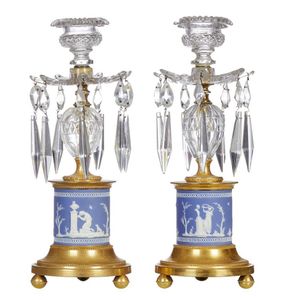 A pair of George III gilt bronze Jasperware and glass…