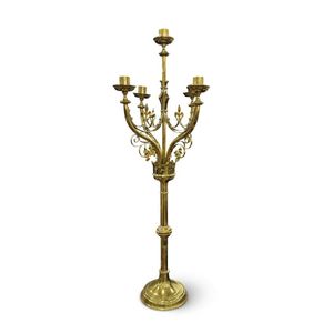 Gothic style brass candelabra, set with central raised sconce,&hellip;