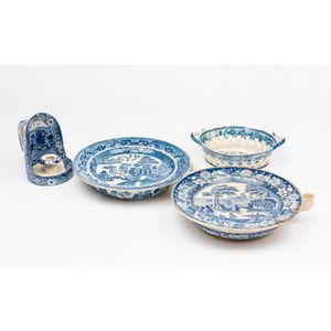 A collection of three English blue and white dishes and a…