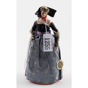 Figure Of Melpomene Porcelain Enamelled Muse Standing In Classical Attire Crowned Leaning On Column Holding Cu Flower Spray Small Flowers Victorian Dress