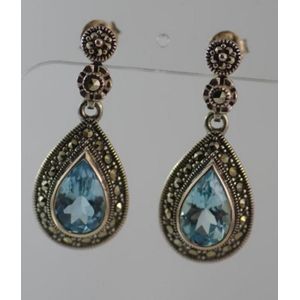 Teardrop Blue Topaz Earrings with Marcasite and Silver - Earrings ...