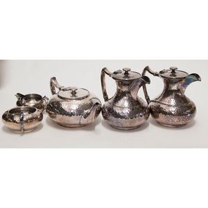 Five piece hammered silver plated tea & coffee set
