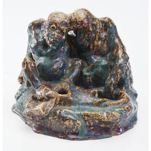 A French Art Nouveau stoneware figural inkwell, attributed to…