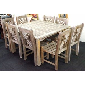 Outdoor table and eight chairs made by Jati, from teak. 128 cm…
