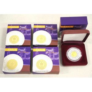 Five 2002 Adelaide Pound $10 silver coins with gold plated…