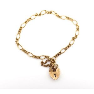 375 Gold Figaro Bracelet with Heart Padlock Clasp - Bracelets/Bangles ...