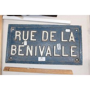 French street sign, Rue de La Benivalle, approx 23 cm high, 43…