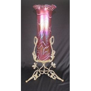 Vintage Bohemian Kralic glass vase on stand Art Nouveau style…