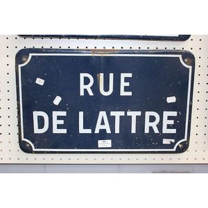 French enamel street sign, Rue de Lattre, approx 30 cm x 50 cm