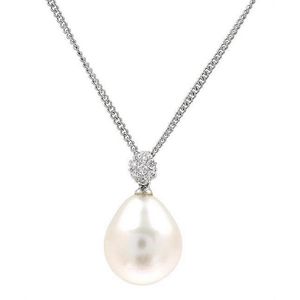 South Sea Pearl and Diamond Pendant in 18ct White Gold - Pendants ...