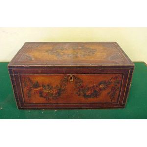 Antique handpainted work box, 33 cm x 17 cm, 16 cm high approx.