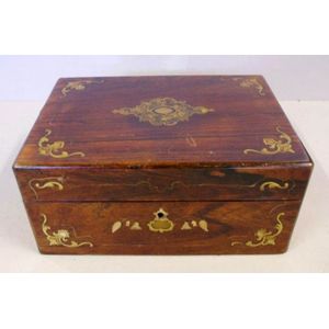 Antique sewing box, with inlaid brass & shell decoration, 27 cm…