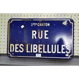 Old French street sign, Rue De Libellules approx. 31 cm high,…
