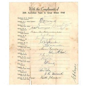 Great Britain 1948 Australian Invincible signed Team sheet…