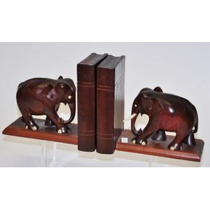 Pair of vintage Sri Lankan elephant bookends with secret…