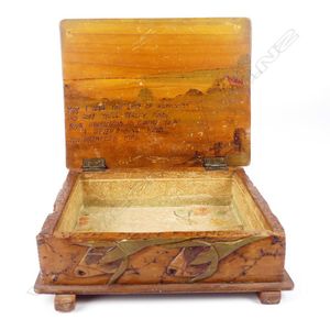 A Jane Brenkley carved wood trinket box, the hinged lid and…