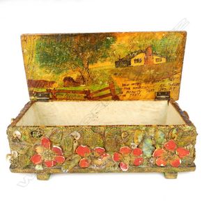 A Jane Brenkley carved and painted box, rose decorated,…