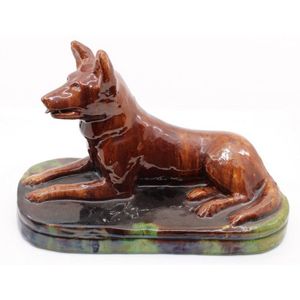 Unsigned McHugh Pottery Kelpie dog door stop glazed in green…