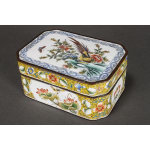 Cantonese enamel box and cover, of rectangular form, decorated…