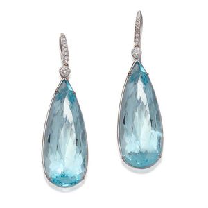Pair of 18ct white gold, aquamarine and diamond earrings, each&hellip;