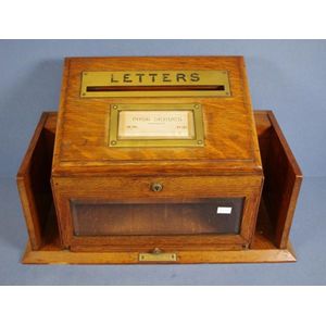 Vintage oak & brass Post Box, with Telegram drawer, maker…
