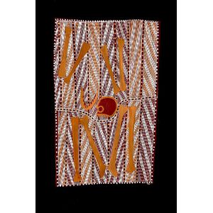 Early bark painting, the bones of a dead man Lying in his…
