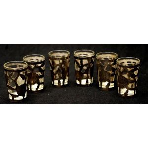 Six Russian silver pierced cased shot glasses marked to base,…