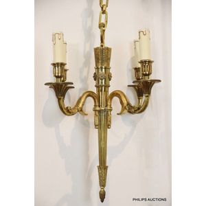 An Empire style four branch gilt bronze chandelier, early 20th…