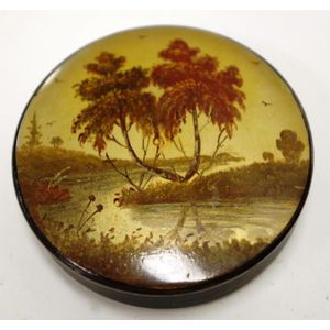 Russian painted lacquer lidded trinket bowl painted scene to…