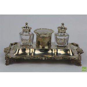 Good Victorian sterling silver desk or standish, with shaped…