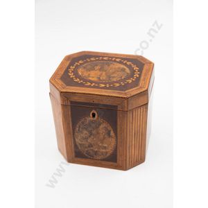 George III satinwood & marquetry octagonal tea caddy the lid…